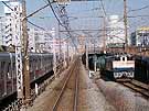 A freight train emerging onto the Negishi Line