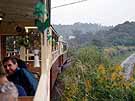 Leaving the lake, the train entered mountainous surroundings.