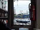 From the front window, meeing a tramcar