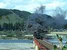 The final doubleheader on the Riku'u West Line crossing a viaduct